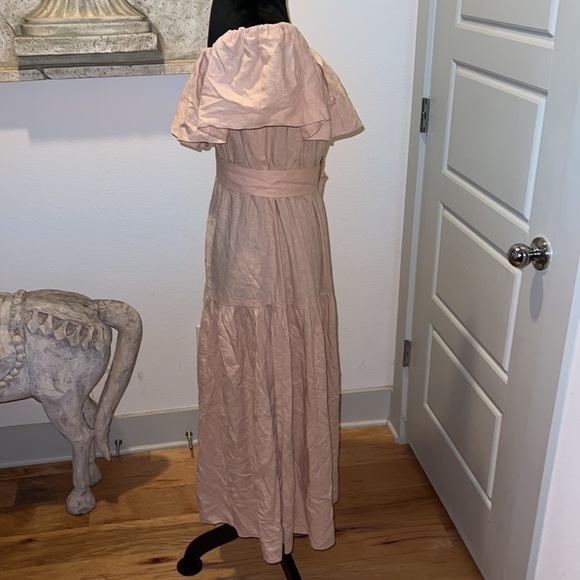 Topshop off the shoulder Ruffle Bardot Midi dress peach nude tiered dress Sz 6 - Picture 13 of 16